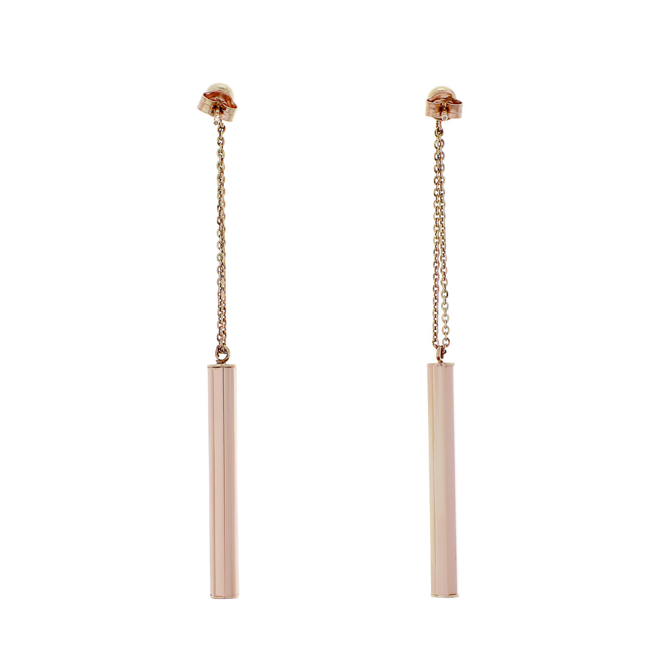Exclusive 10K Rose Gold Octagon Bar Dangle Earrings — Side View