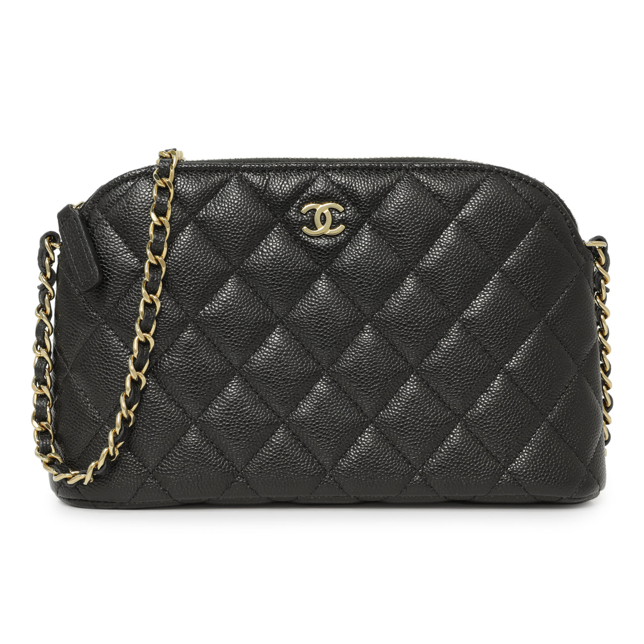 Exclusive Chanel Black Quilted Caviar Classic Clutch with Chain — Side View