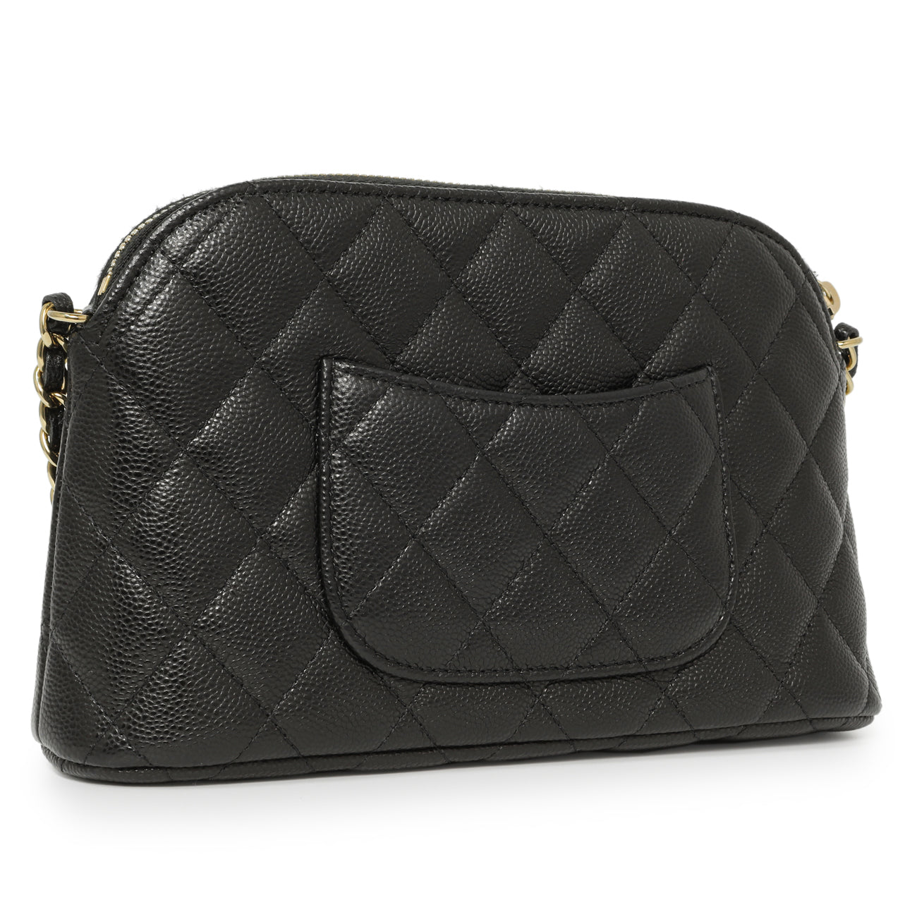 Exclusive Chanel Black Quilted Caviar Classic Clutch with Chain — Back View
