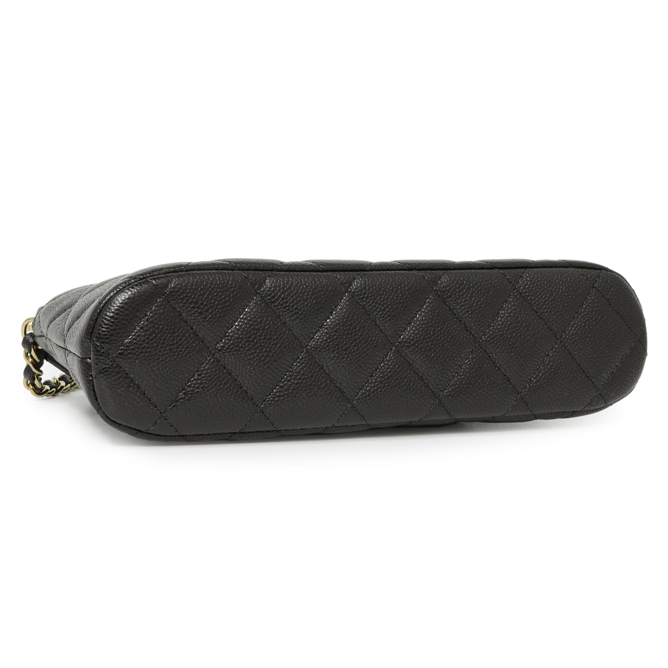 Exclusive Chanel Black Quilted Caviar Classic Clutch with Chain — Top View