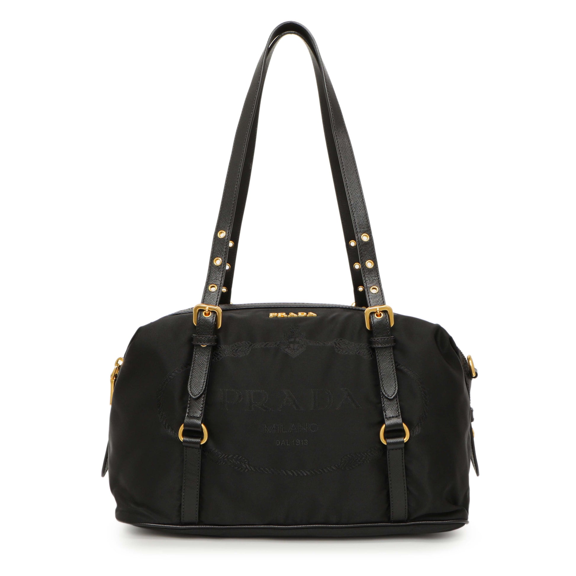 Exclusive Prada Black Nylon Canapa Shoulder Bag — Front View
