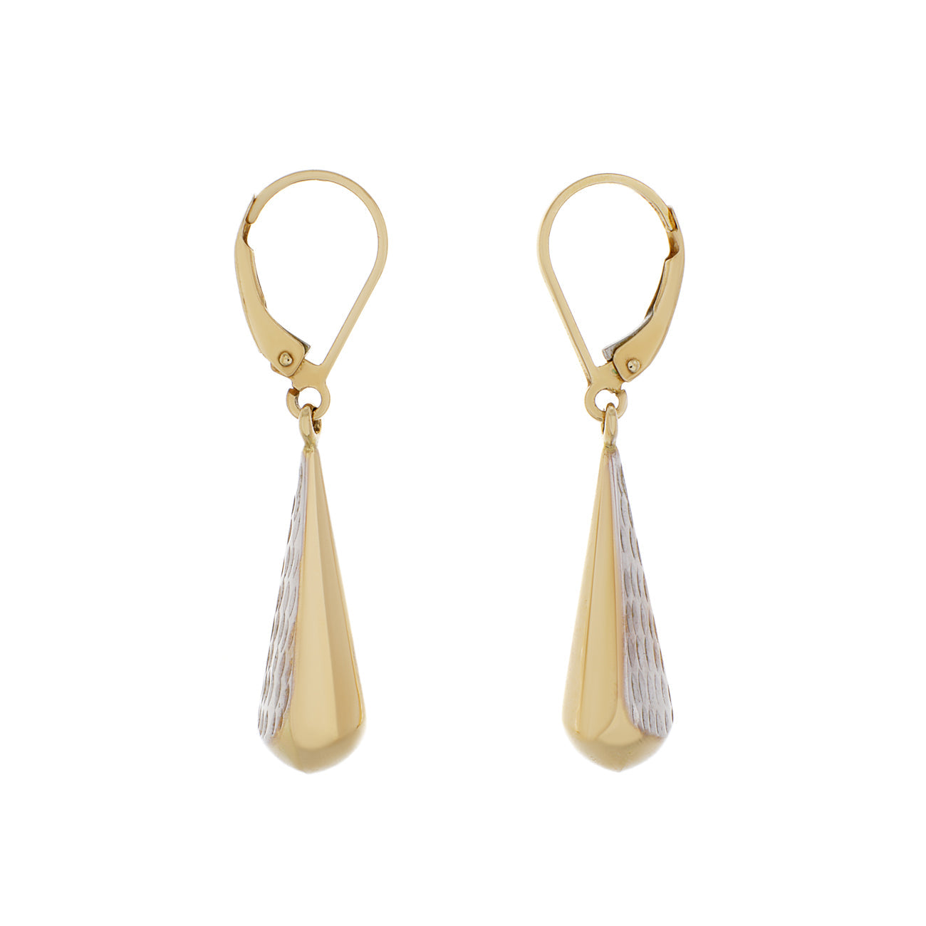 Exclusive 14K Yellow/White Gold Diamond Cut Teardrop Dangle Earrings — Side View