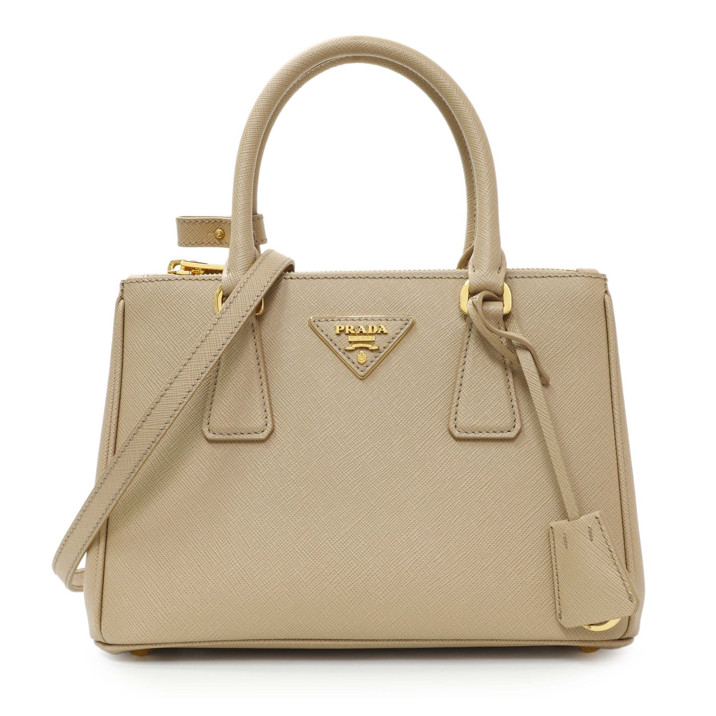 Exclusive Prada Beige Saffiano Lux Mini Galleria Double Zip Tote — Front View