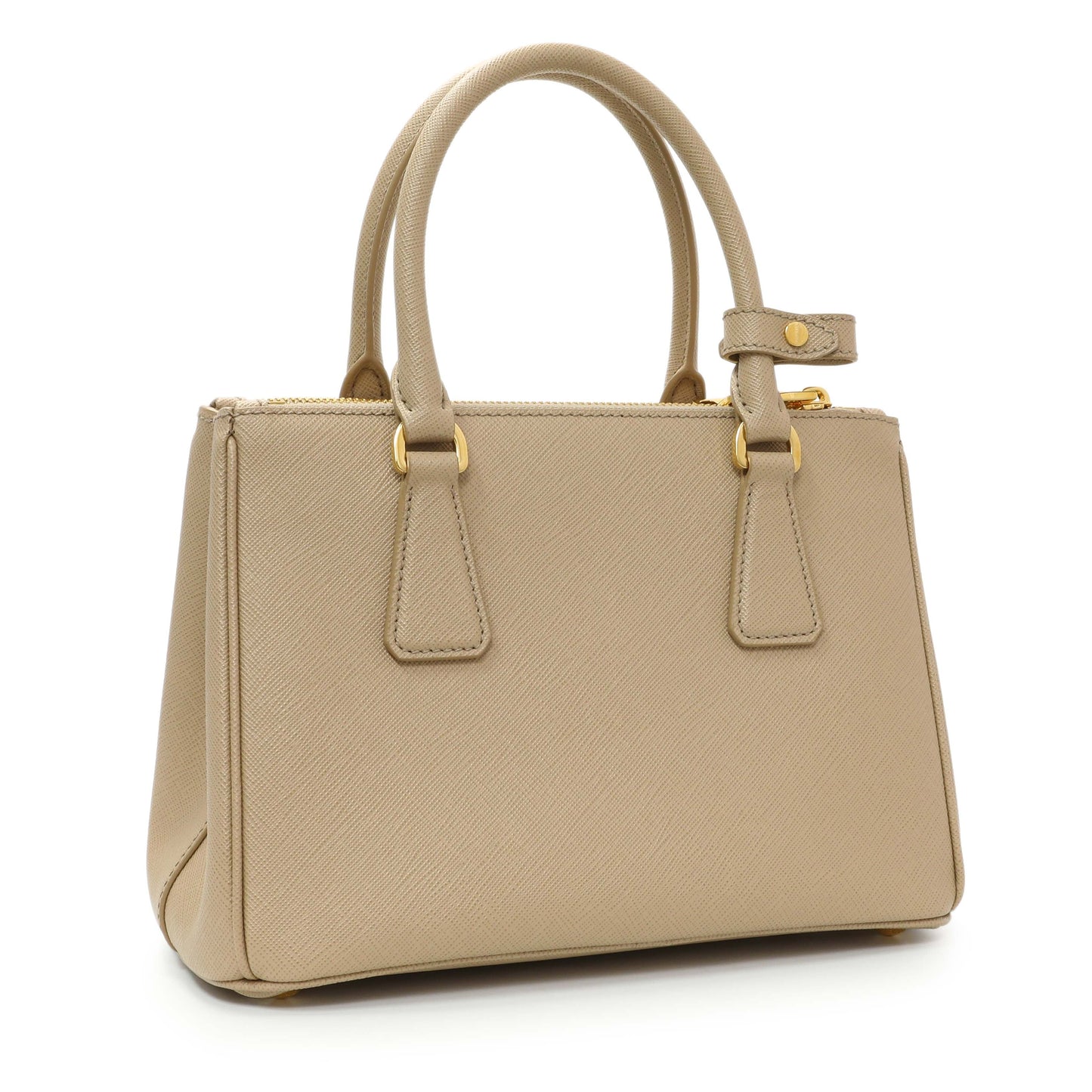 Exclusive Prada Beige Saffiano Lux Mini Galleria Double Zip Tote — Side View