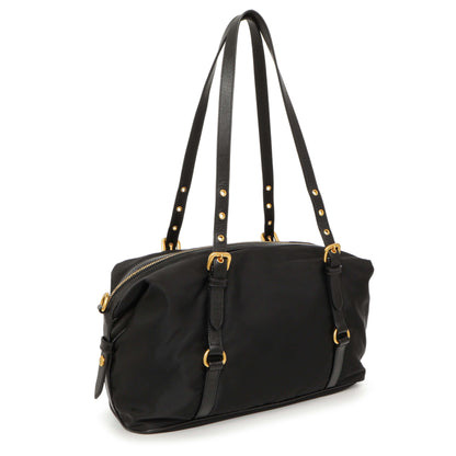 Exclusive Prada Black Nylon Canapa Shoulder Bag — Side View