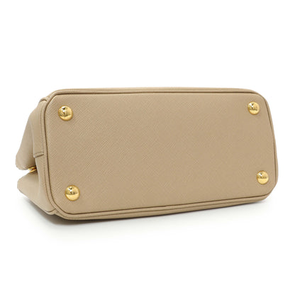 Exclusive Prada Beige Saffiano Lux Mini Galleria Double Zip Tote — Back View