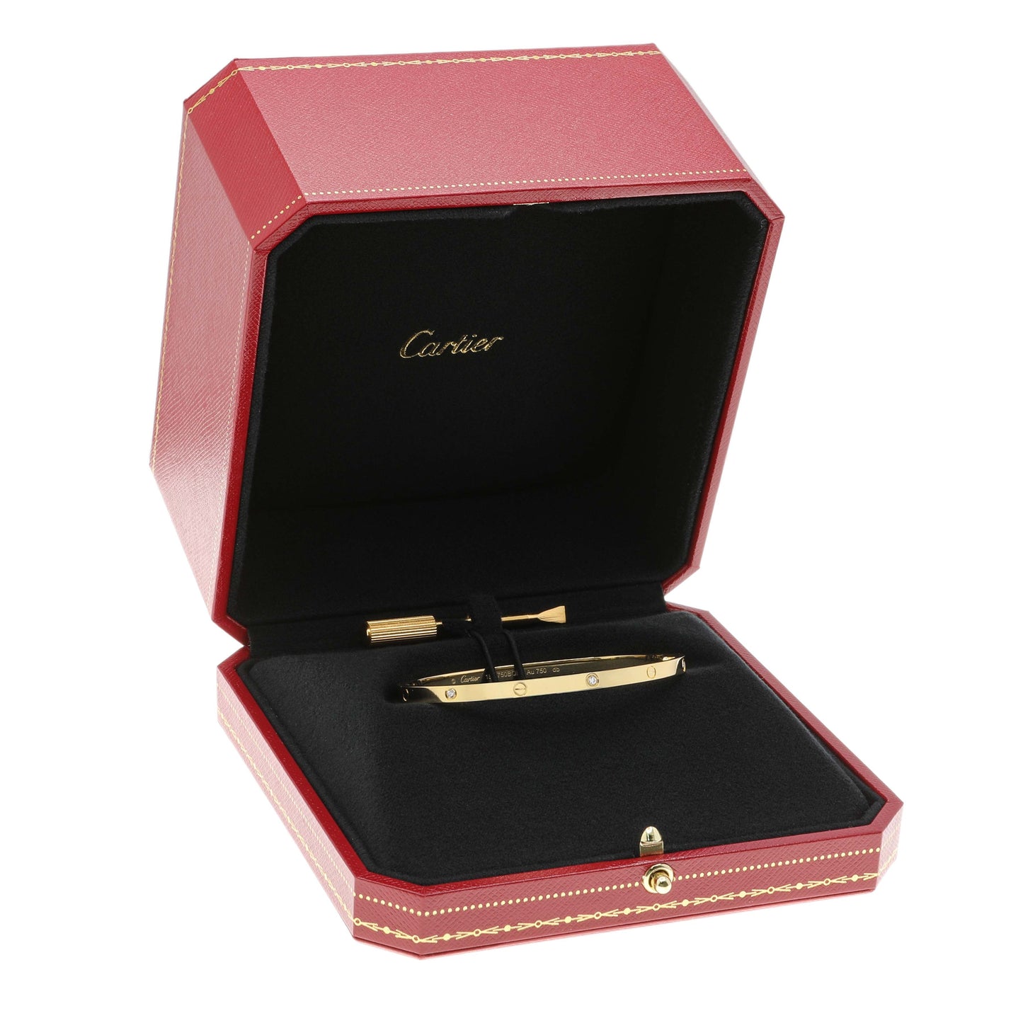 Exclusive Cartier 18K Yellow Gold 6 Diamond Small Love Bracelet — Top View
