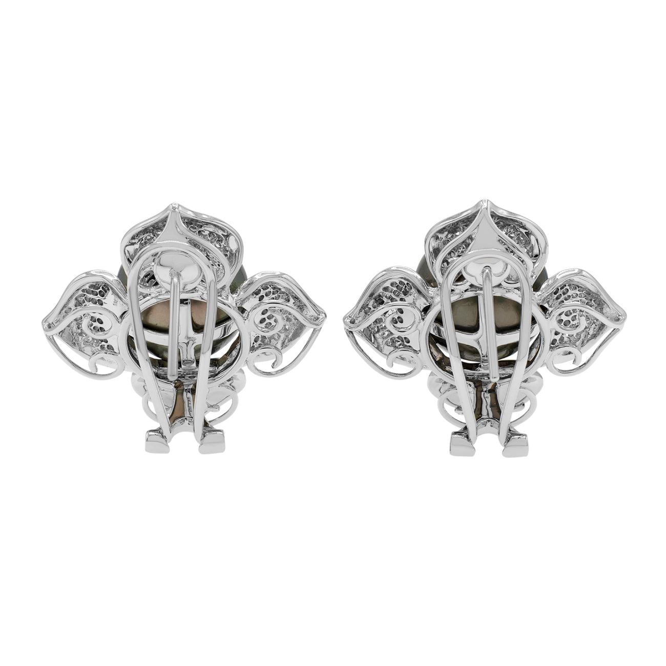 Exclusive 18K White Gold 12.0mm Tahitian Pearl & Diamond Earrings — Side View