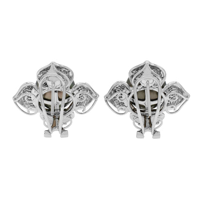 Exclusive 18K White Gold 12.0mm Tahitian Pearl & Diamond Earrings — Side View