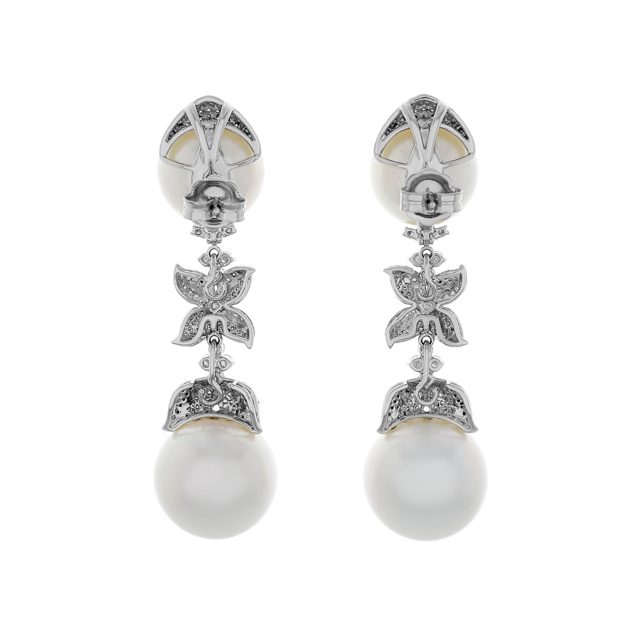 Exclusive 18K White Gold South Sea Pearl Diamond Drop Earrings — Side View