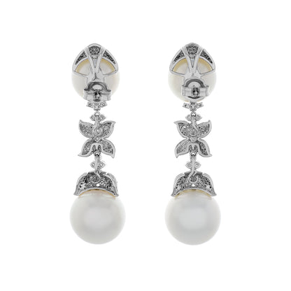 Exclusive 18K White Gold South Sea Pearl Diamond Drop Earrings — Side View