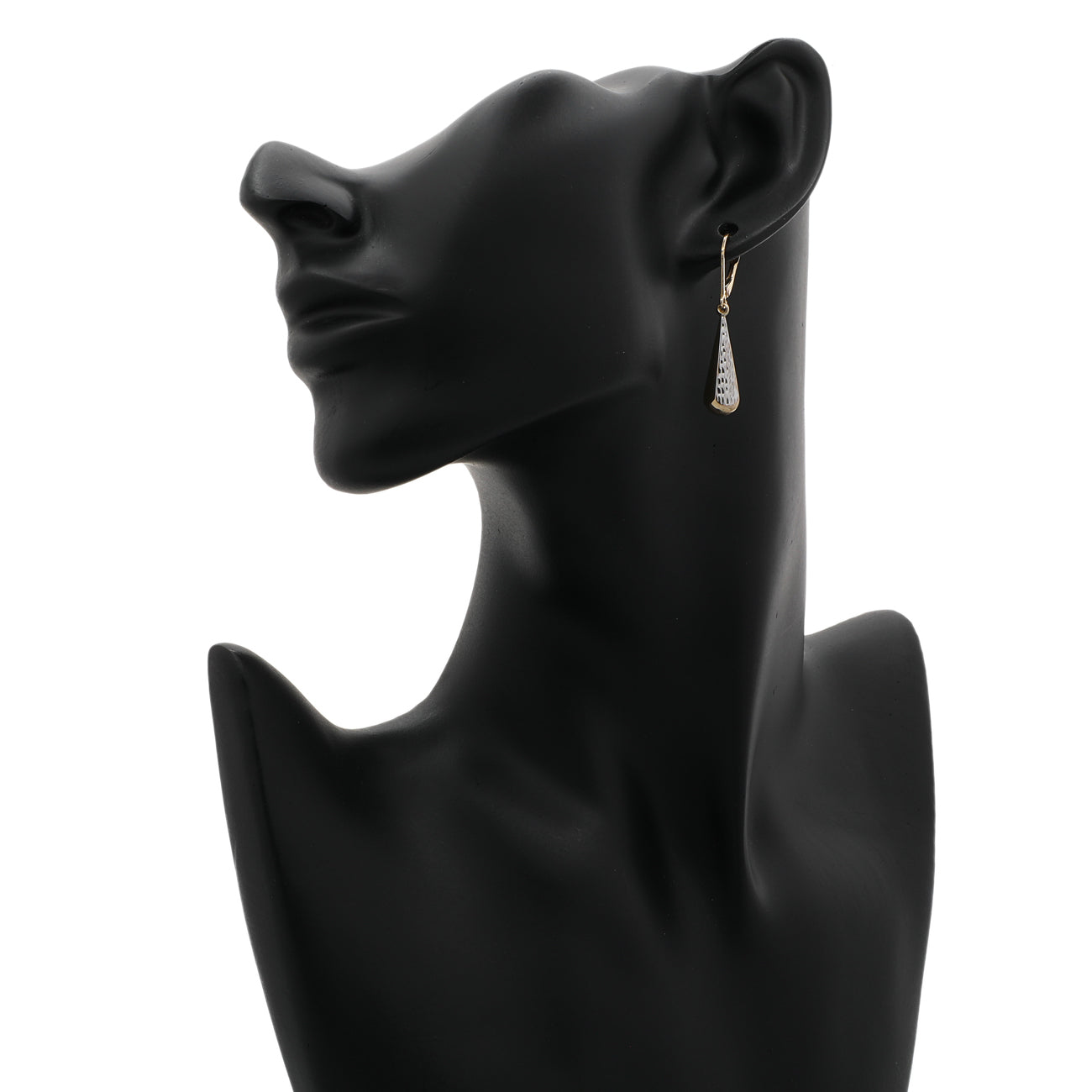 Exclusive 14K Yellow/White Gold Diamond Cut Teardrop Dangle Earrings — Back View