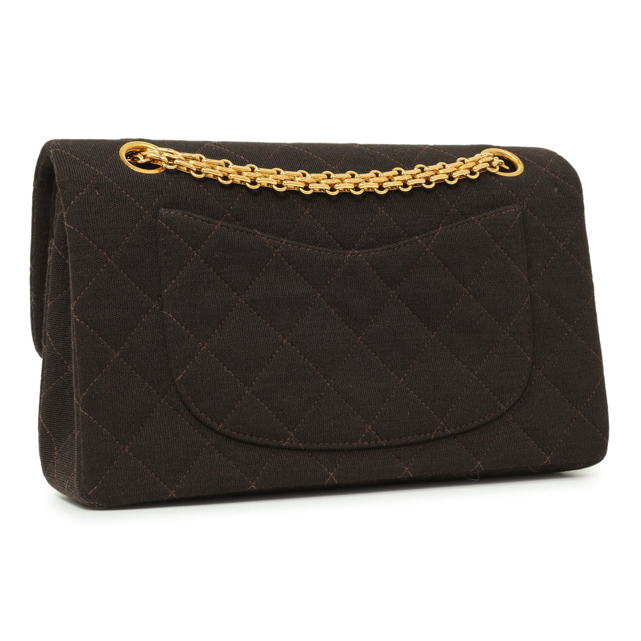 Exclusive Chanel Brown Quilted Jersey Small Double Flap — Side View