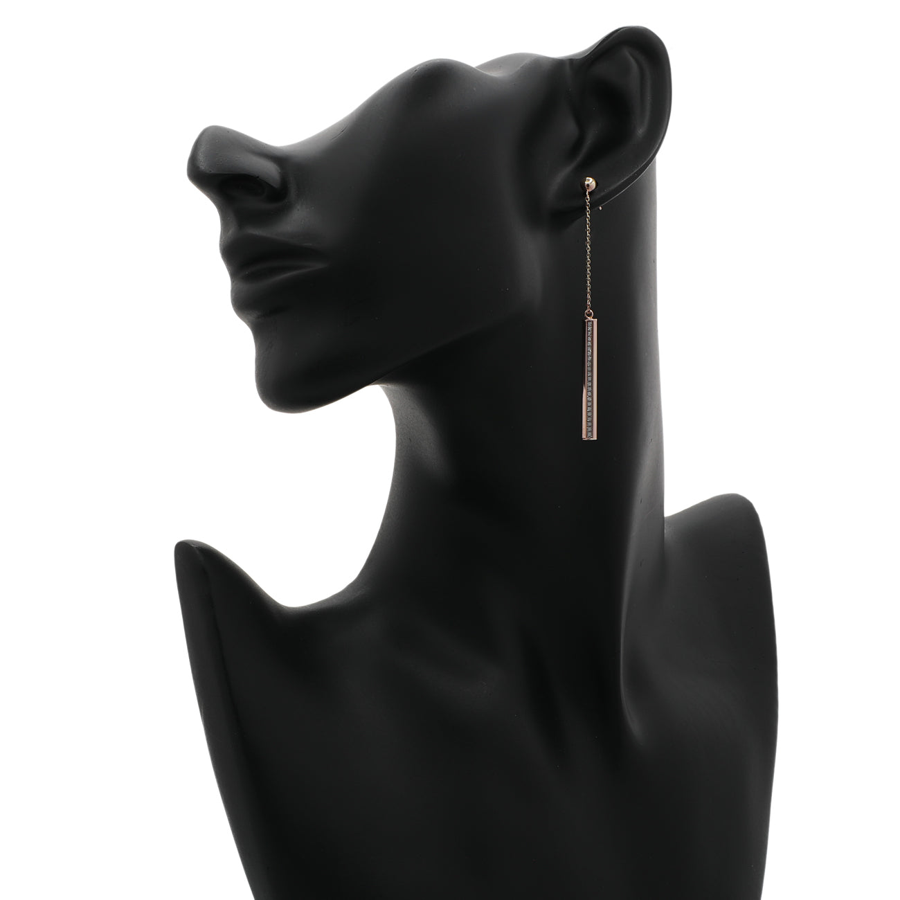Exclusive 10K Rose Gold Octagon Bar Dangle Earrings — Back View