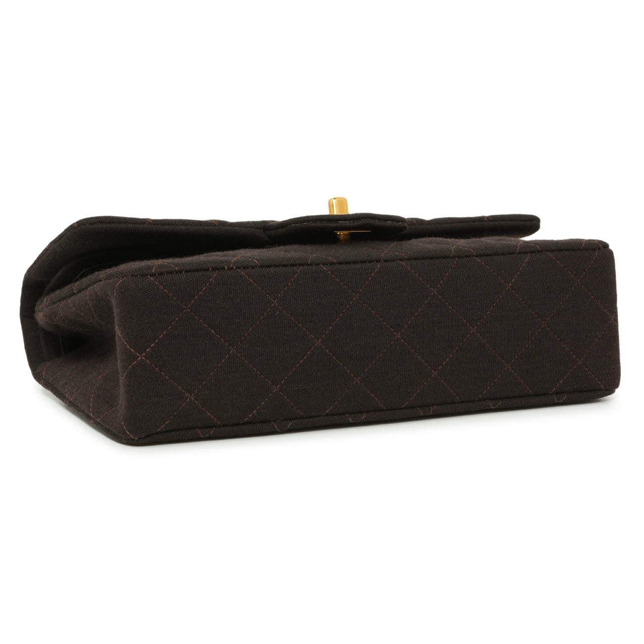 Exclusive Chanel Brown Quilted Jersey Small Double Flap — Back View
