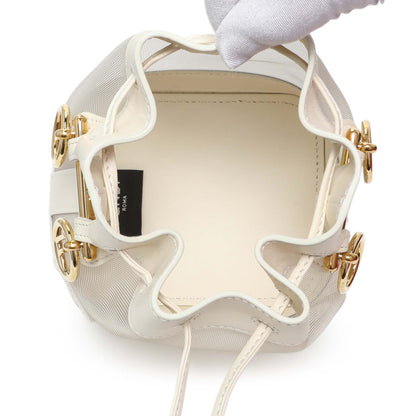 Exclusive Fendi Sabbia White Ice Mesh Vitello King F is Fendi Logo Embroidered Mini Mon Tresor Bucket Bag — Top View
