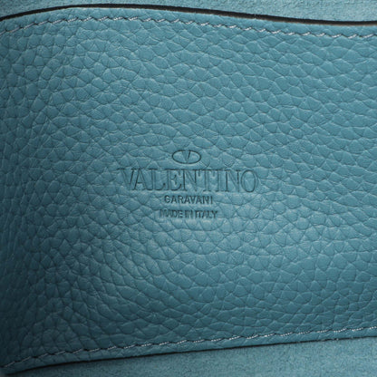 Exclusive Valentino Blue Pebbled Calfskin Medium Rockstud Flip Lock Crossbody Bag — Detail View