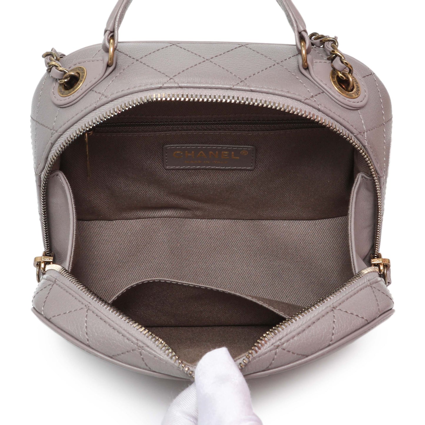 Exclusive Chanel Taupe Calfskin Coco Curve Vanity Case — Detail View