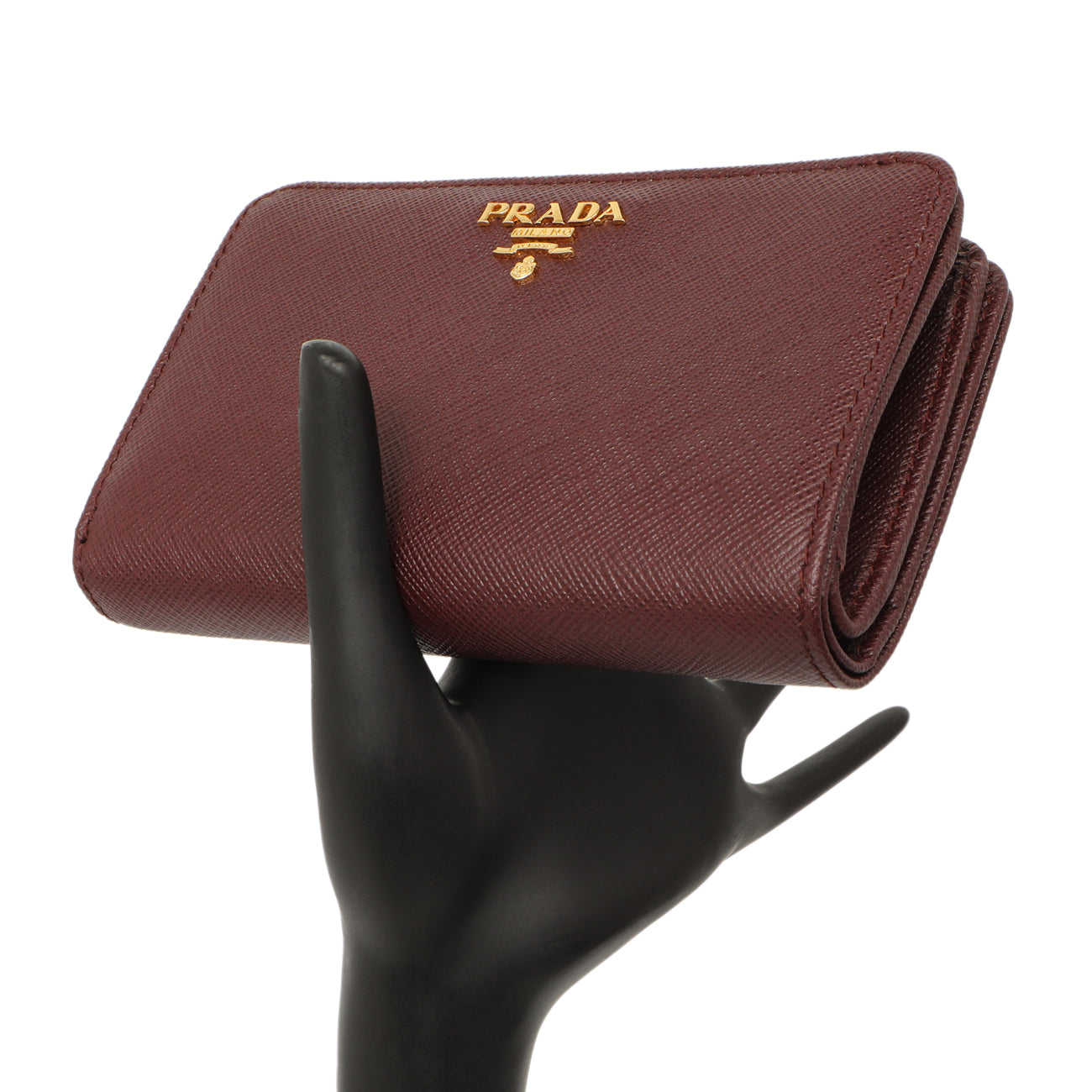 Exclusive Prada Burgundy Saffiano Compact Wallet — Alternate View 7