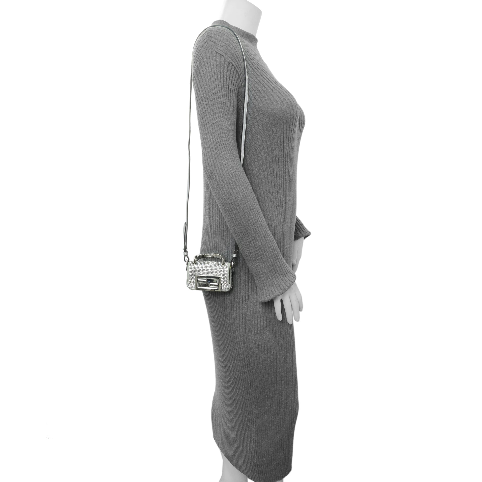 Exclusive Fendi Grey Nubuck Crystal Nano Baguette Charm — Alternate View 7