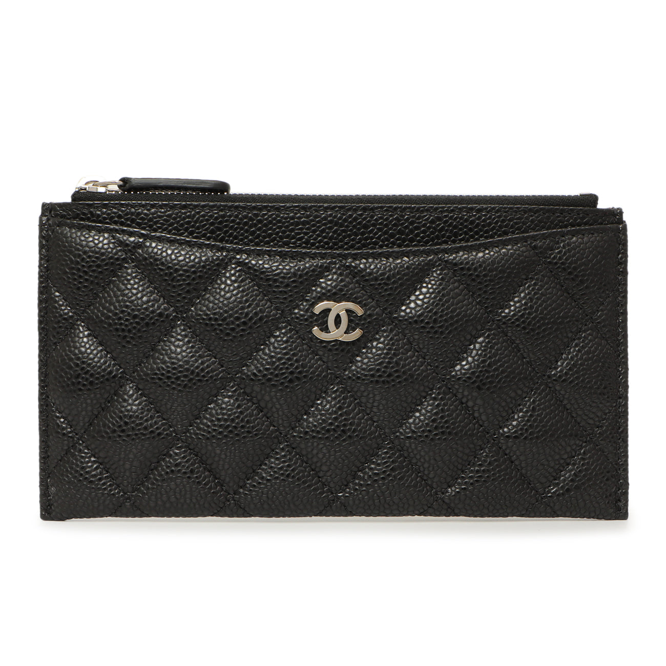 Exclusive Chanel Black Quilted Caviar Classic Zip Pouch — Front View
