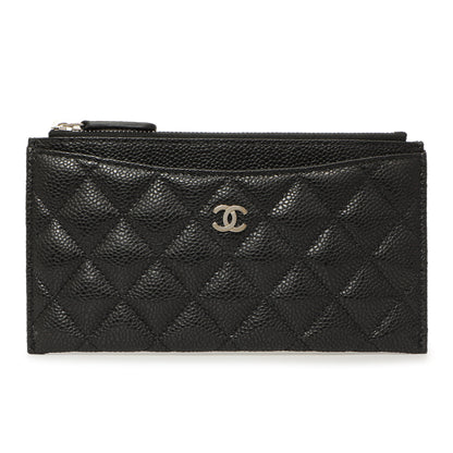 Exclusive Chanel Black Quilted Caviar Classic Zip Pouch — Front View