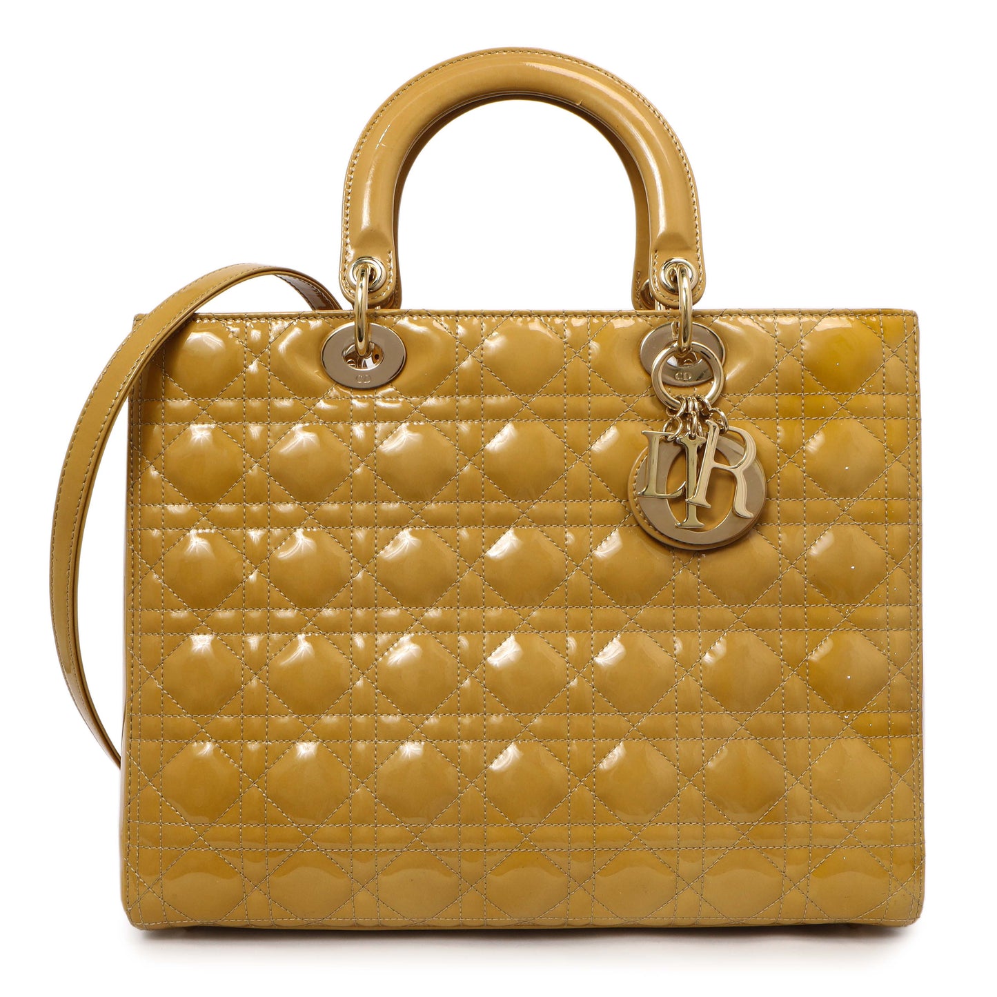 Exclusive Christian Dior Beige Patent Cannage Large Lady Dior — Front View