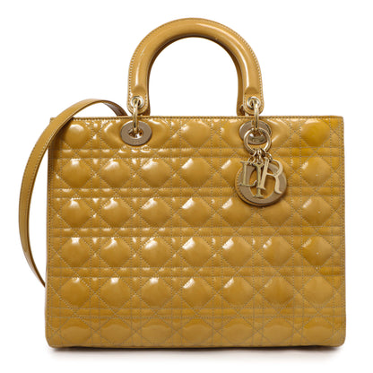 Exclusive Christian Dior Beige Patent Cannage Large Lady Dior — Front View