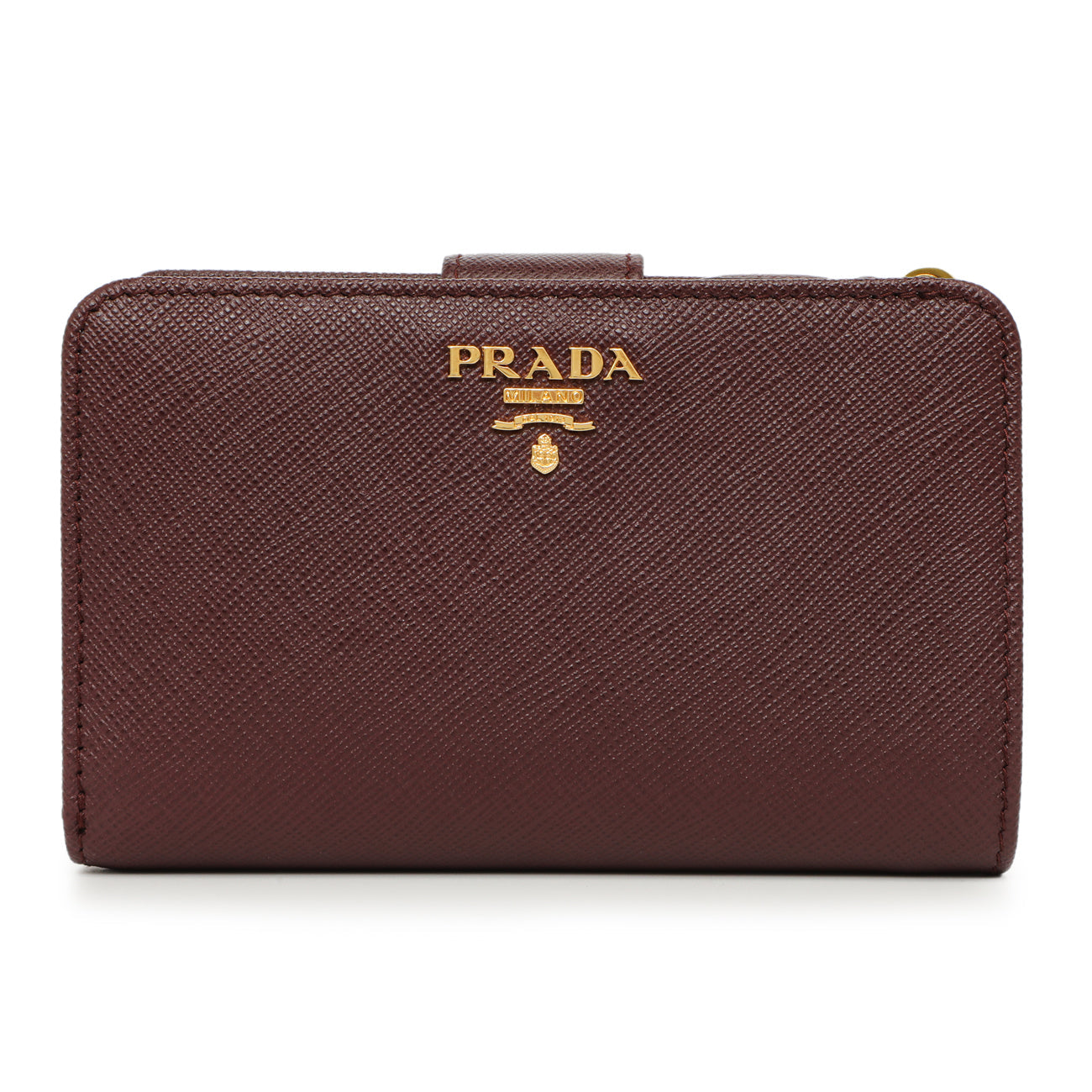 Exclusive Prada Burgundy Saffiano Compact Wallet — Front View