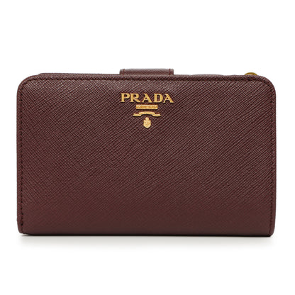 Exclusive Prada Burgundy Saffiano Compact Wallet — Front View