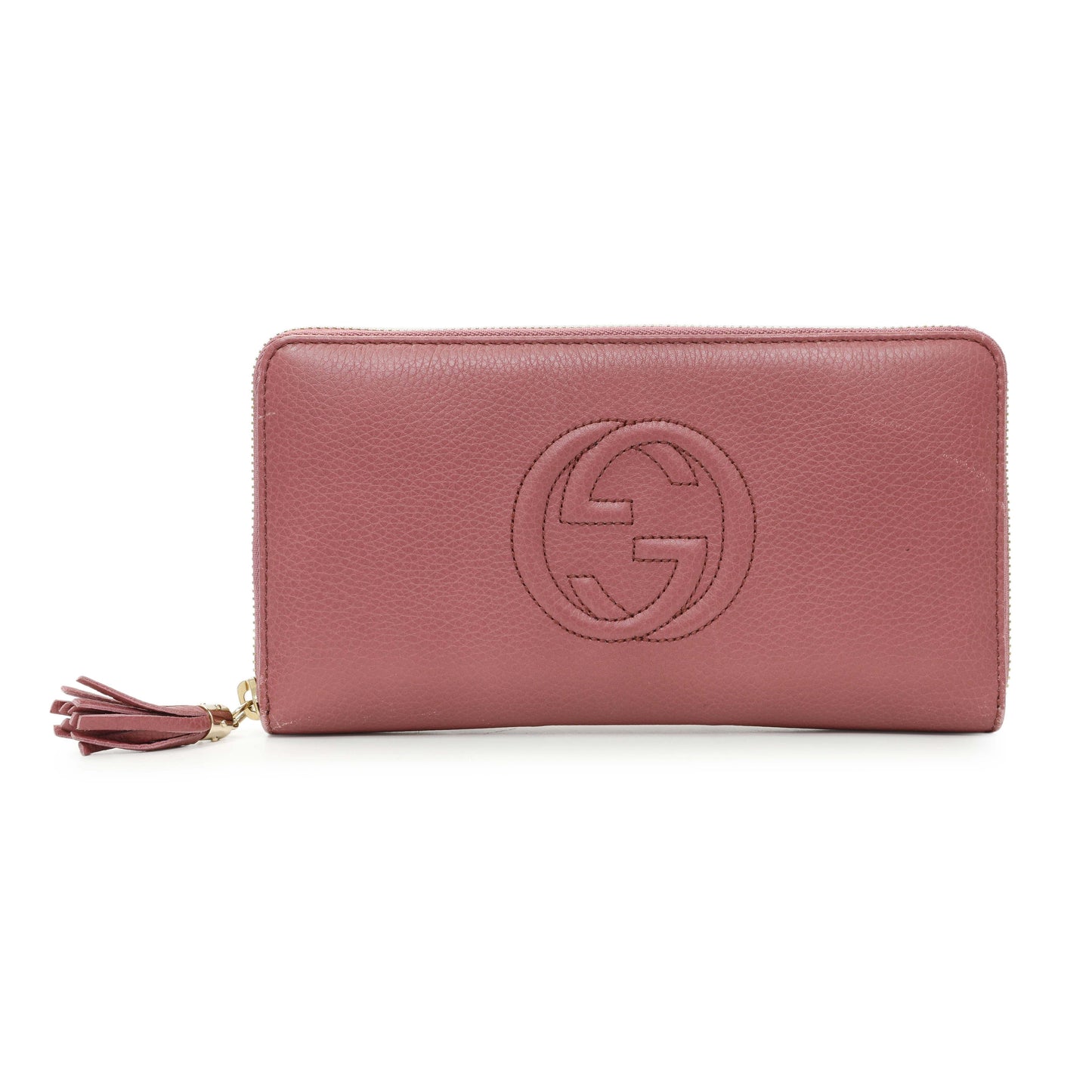 Exclusive Gucci Rose Pebbled Calfskin Soho Zip Around Wallet — Front View