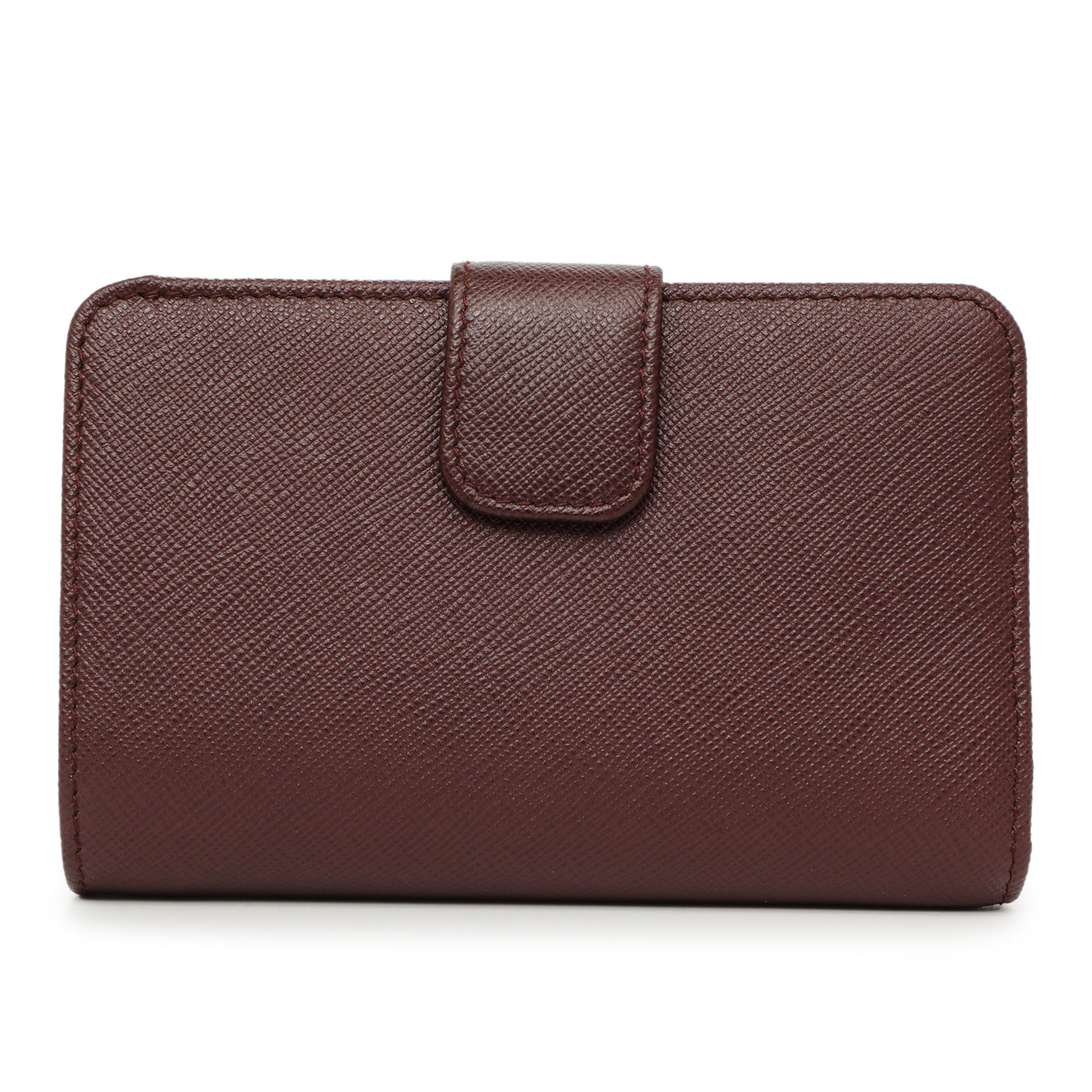 Exclusive Prada Burgundy Saffiano Compact Wallet — Side View