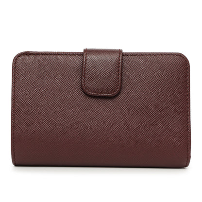 Exclusive Prada Burgundy Saffiano Compact Wallet — Side View