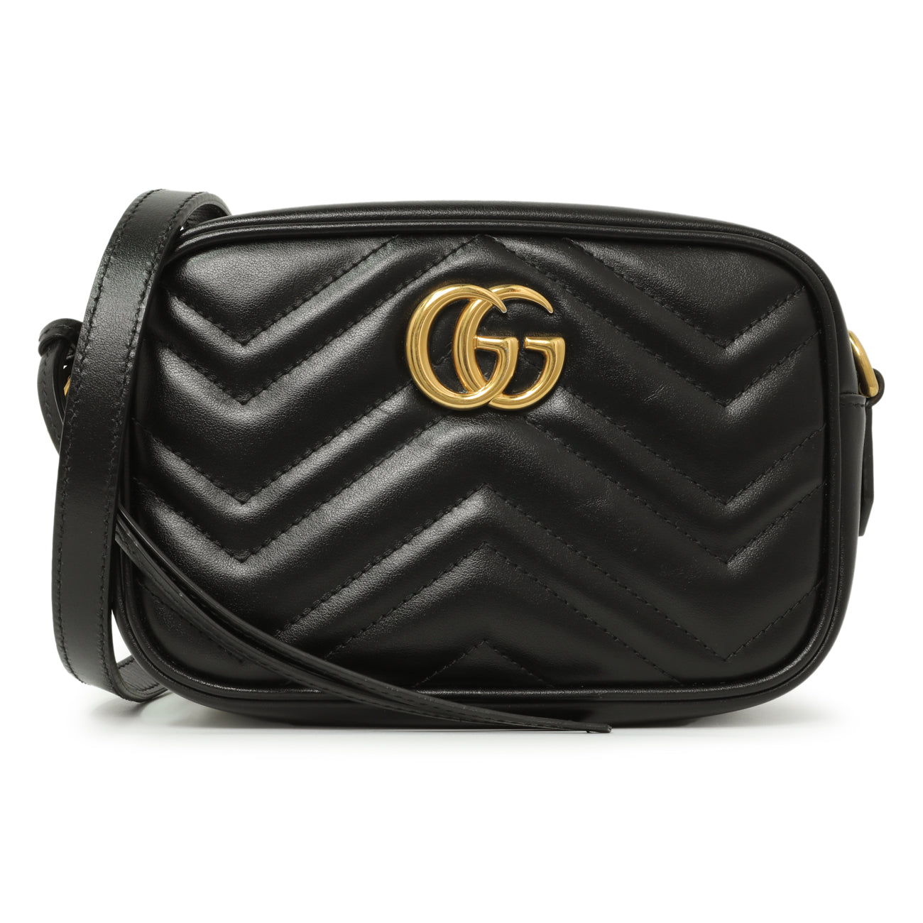 Exclusive Gucci Black Calfskin Matelasse Mini GG Marmont Chain Shoulder Bag — Front View