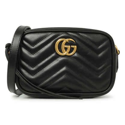Exclusive Gucci Black Calfskin Matelasse Mini GG Marmont Chain Shoulder Bag — Front View
