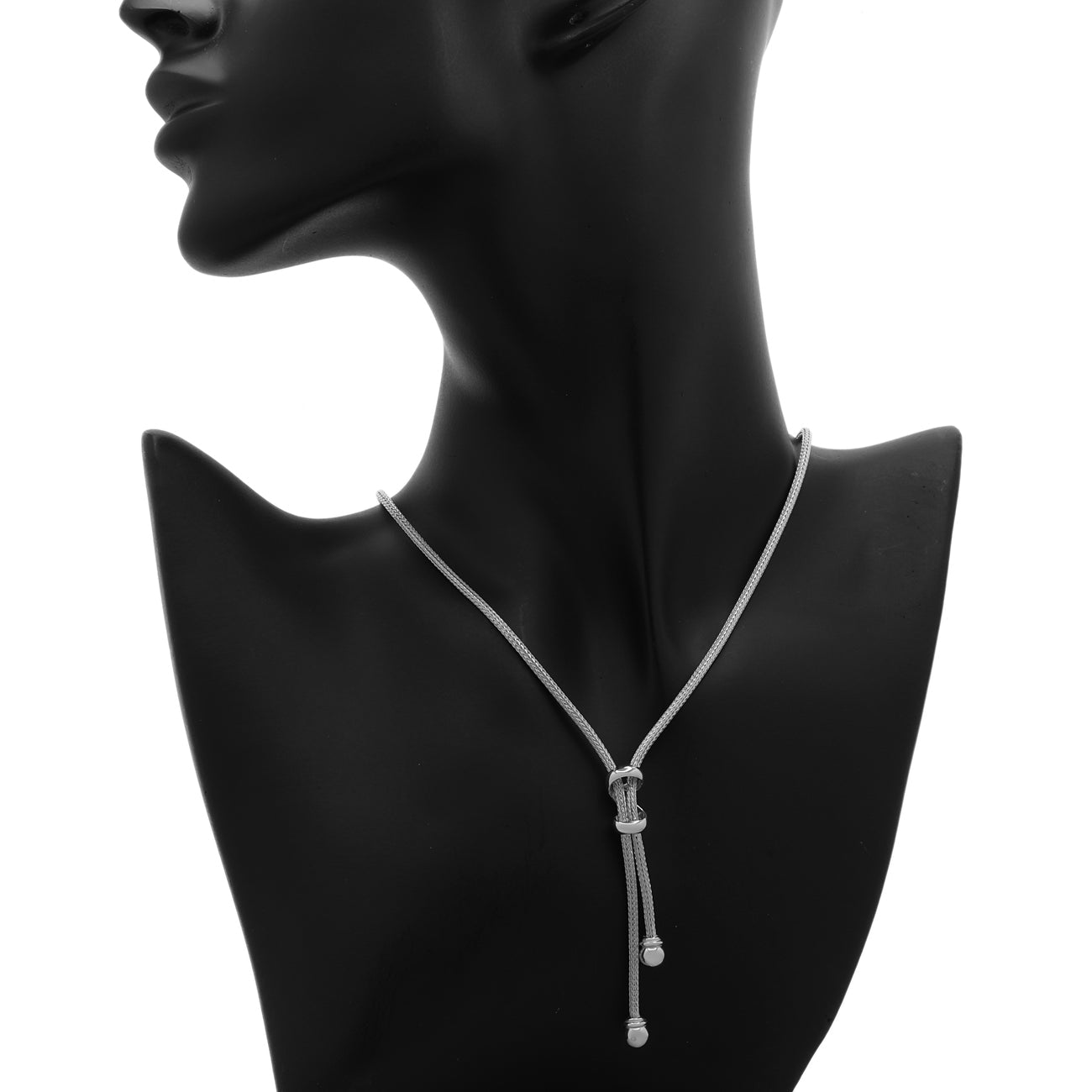 Exclusive 18K White Gold Woven Mesh Knot Necklace — Back View
