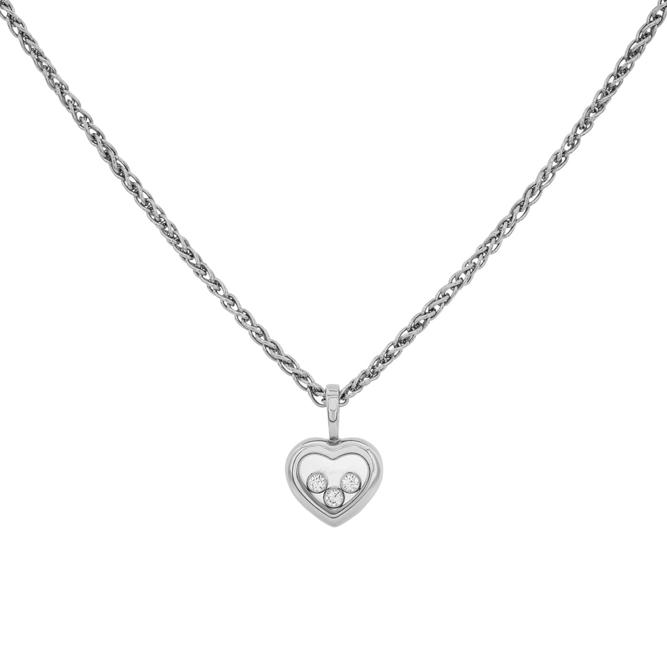 Exclusive Chopard 18K White Gold Happy Diamonds Icons Pendant Necklace — Front View