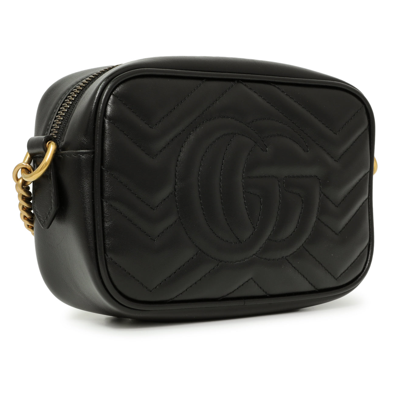 Exclusive Gucci Black Calfskin Matelasse Mini GG Marmont Chain Shoulder Bag — Side View