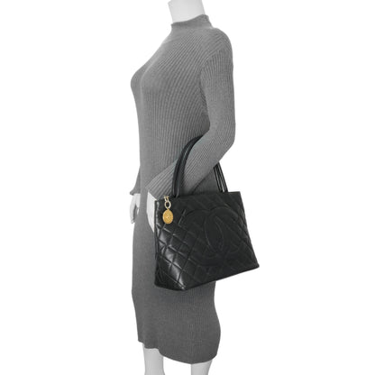 Exclusive Chanel Black Quilted Caviar Medallion Tote — Alternate View 12