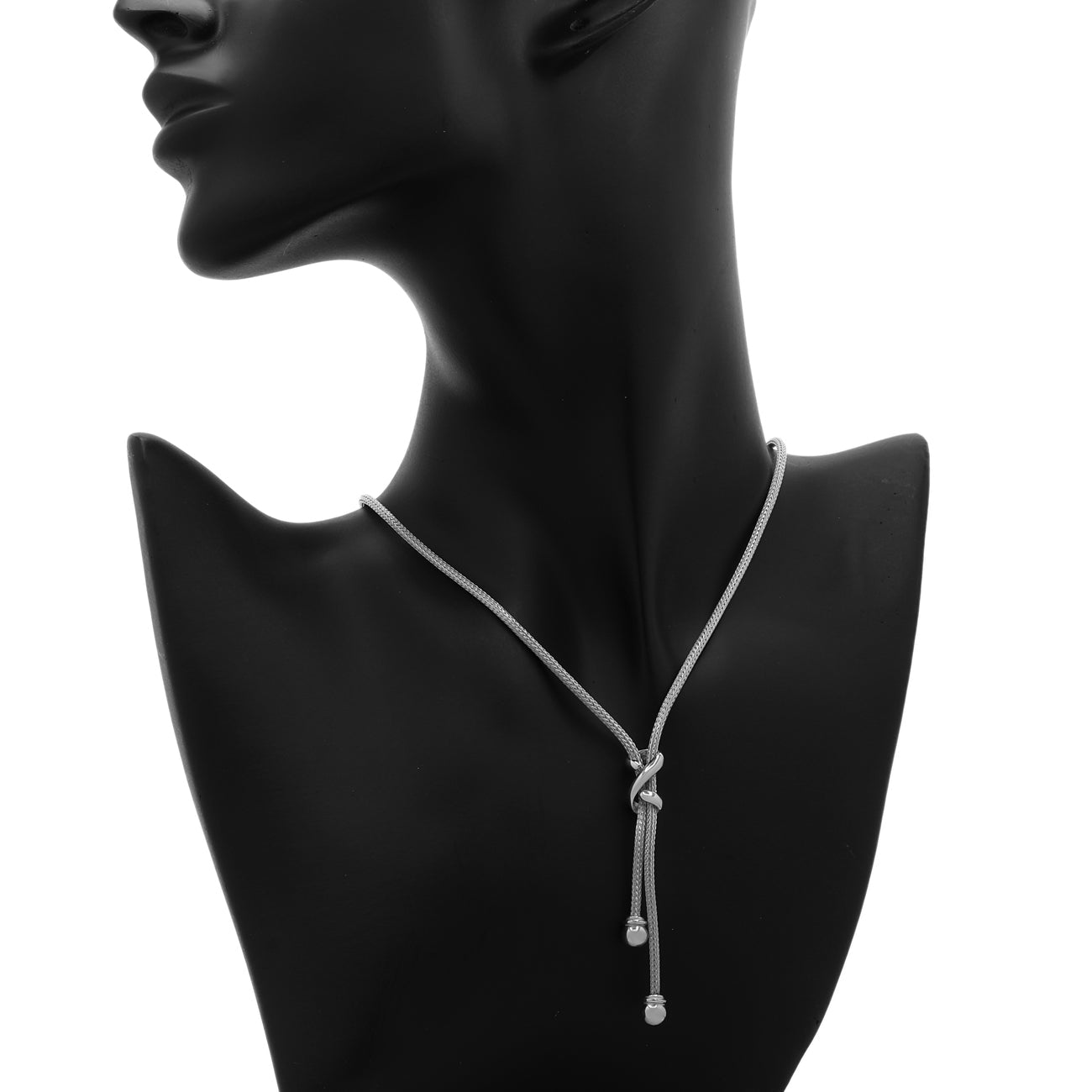 Exclusive 18K White Gold Woven Mesh Knot Necklace — Top View
