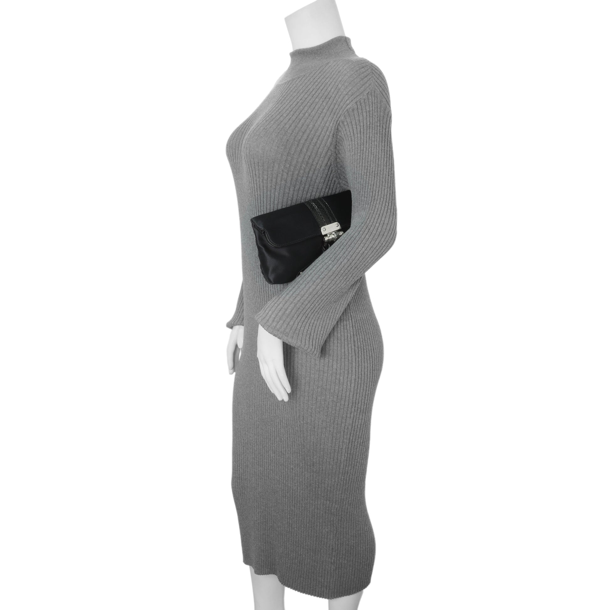 Exclusive Gucci Black Satin Bamboo Croisette Clutch — Alternate View 7