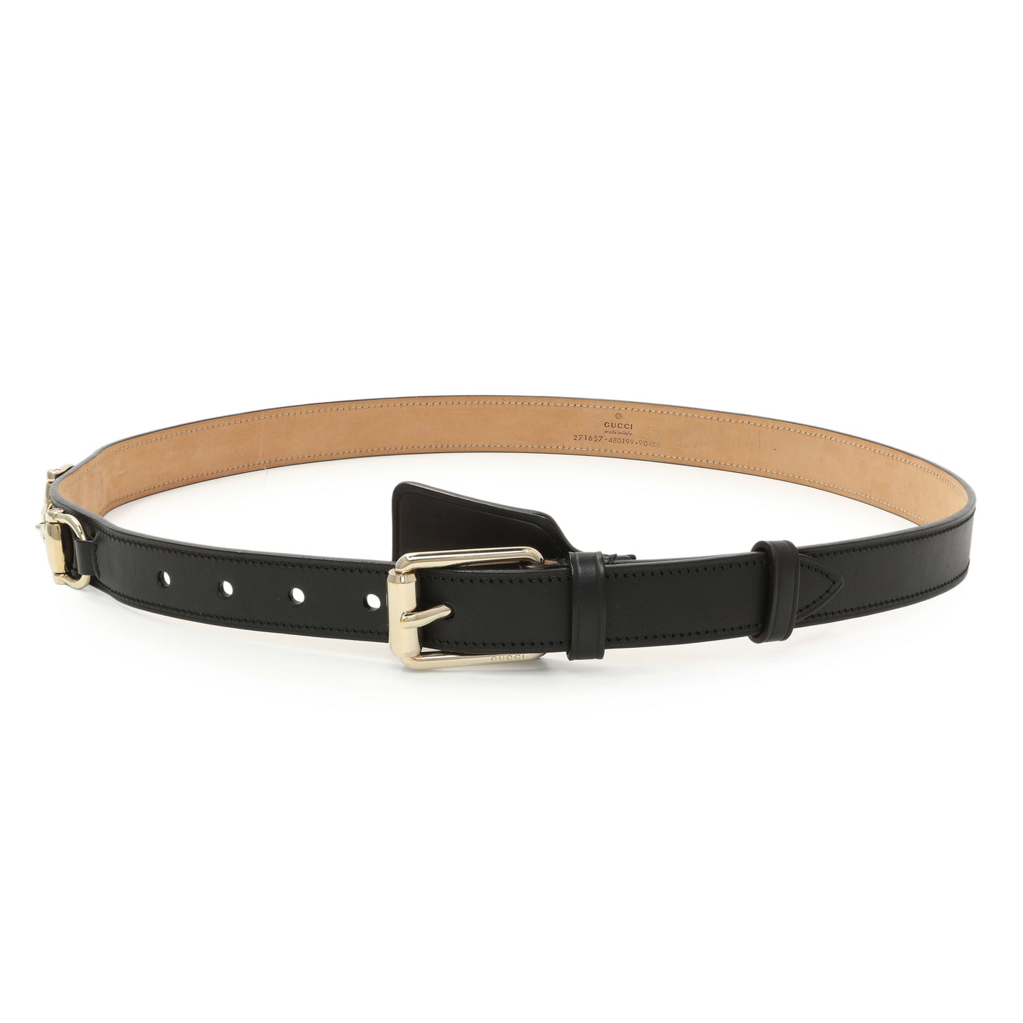 Exclusive Gucci Black Calfskin Horsebit 25mm Belt — Side View