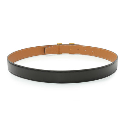 Exclusive Hermes Black Gold Box Togo 32mm H Belt — Side View