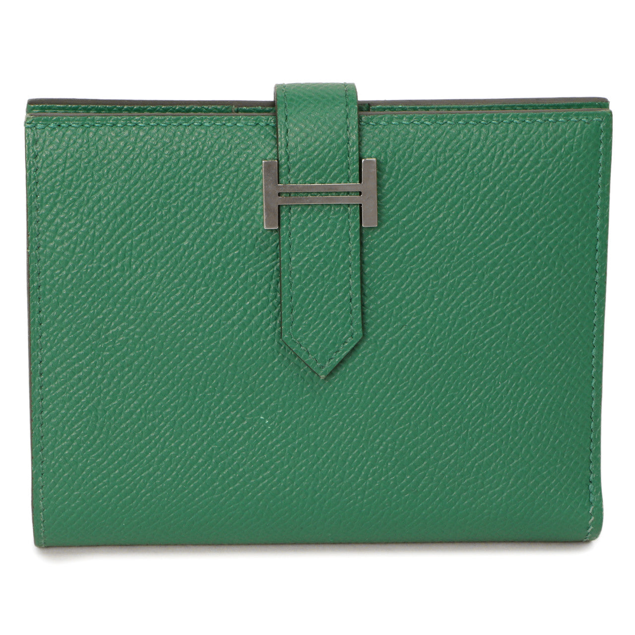Exclusive Hermes Vert Vertigo Epsom Bearn Compact Wallet — Front View
