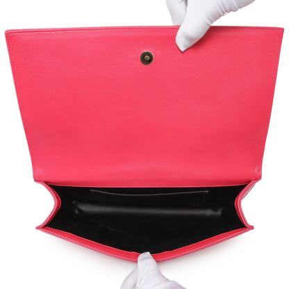 Exclusive Saint Laurent Lipstick Fuchsia Calfskin Monogram Large Belle De Jour Clutch — Top View