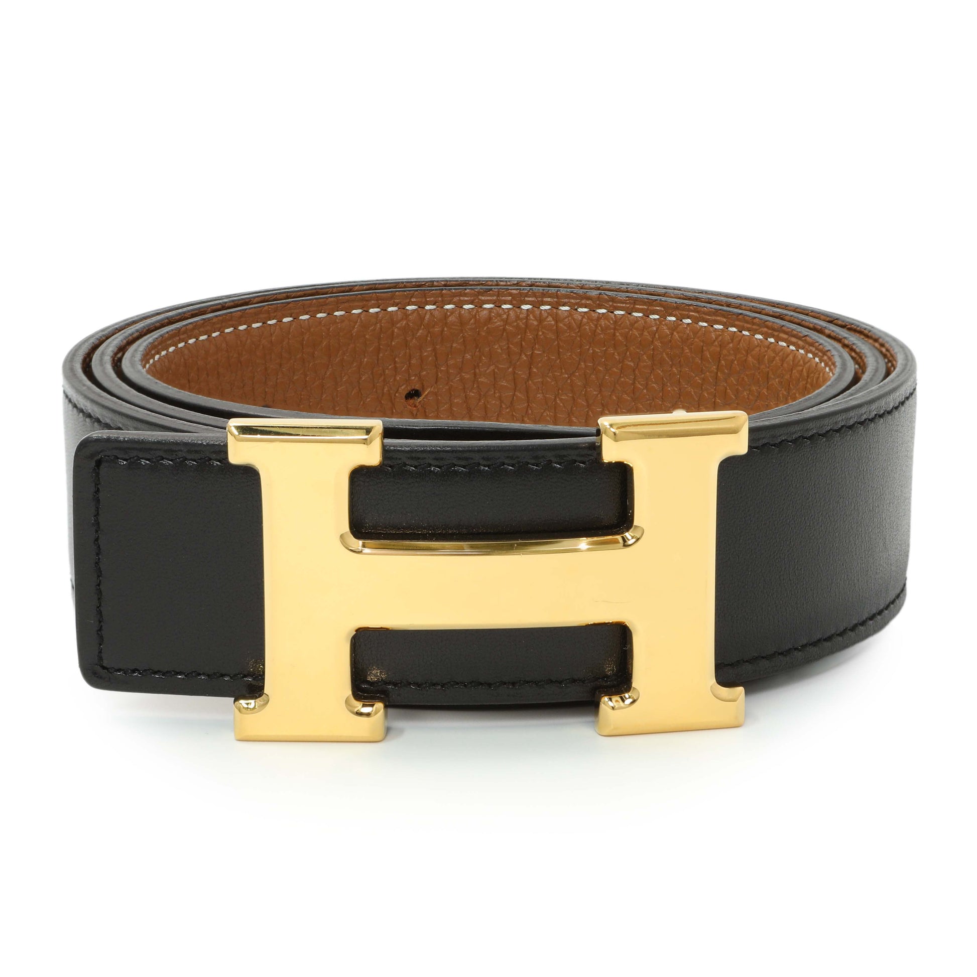 Exclusive Hermes Black Gold Box Togo 32mm H Belt — Back View
