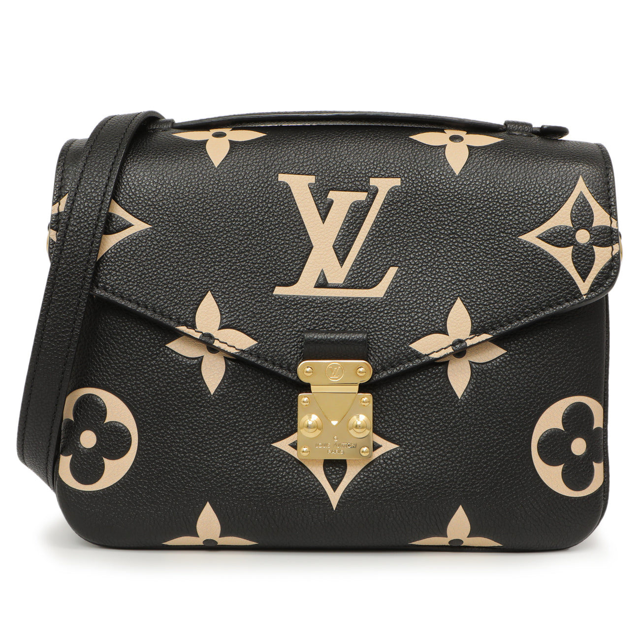 Exclusive Louis Vuitton Black Beige Empreinte Giant Monogram Pochette Metis — Front View