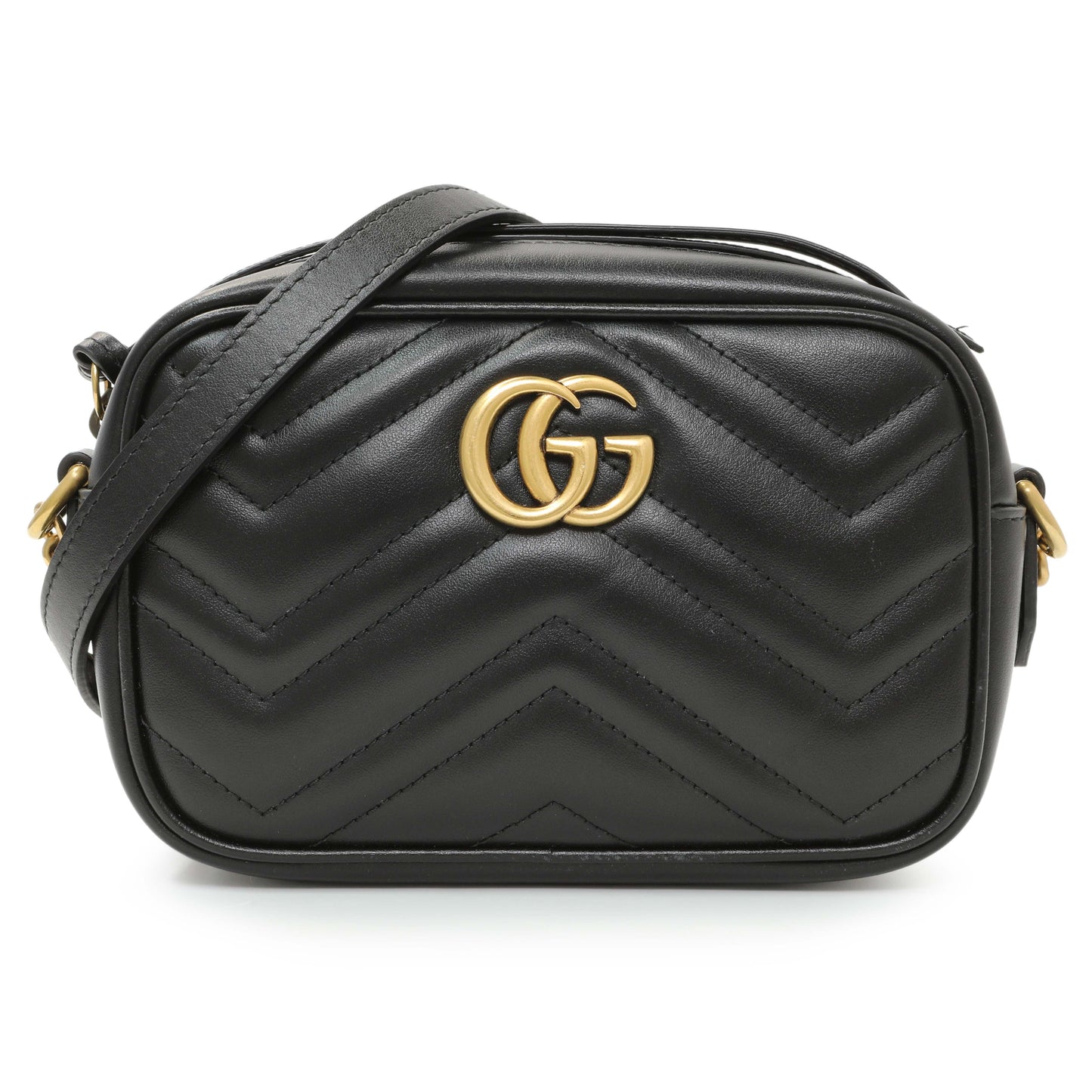 Exclusive Gucci Black Calfskin Matelasse Mini GG Marmont Chain Shoulder Bag — Front View