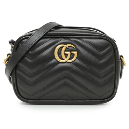 Exclusive Gucci Black Calfskin Matelasse Mini GG Marmont Chain Shoulder Bag — Front View