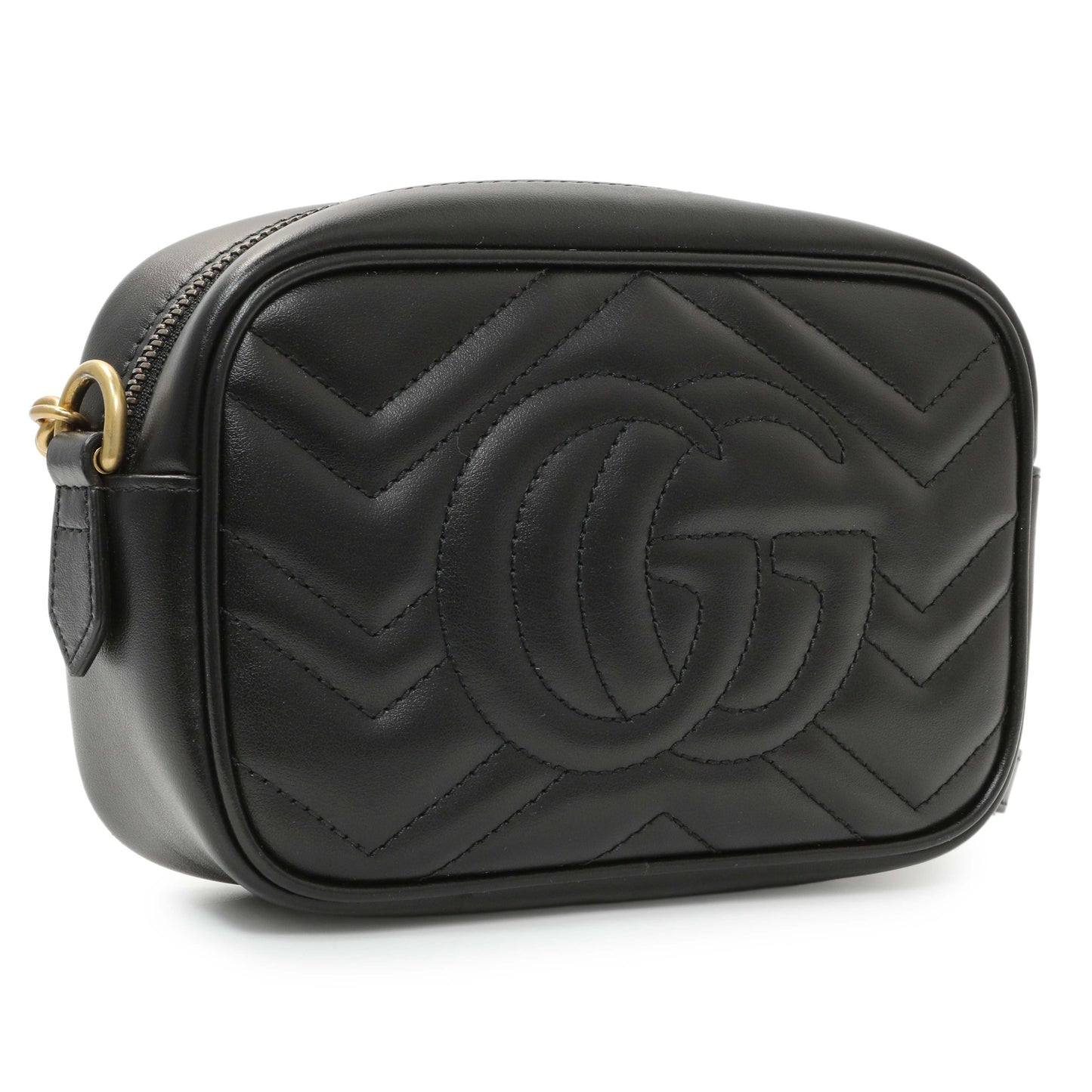 Exclusive Gucci Black Calfskin Matelasse Mini GG Marmont Chain Shoulder Bag — Side View